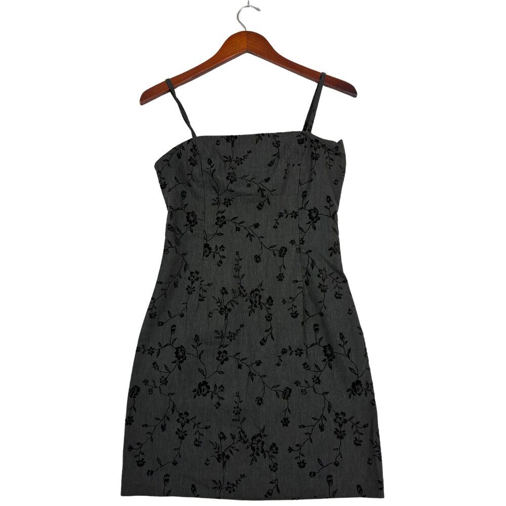 Charlotte Russe Womens Gray Black Floral Flocked Spaghetti Strap Mini Dress USA